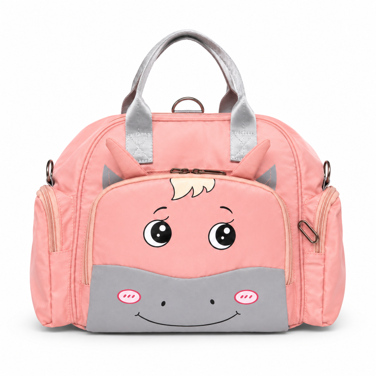 Pink cartoon carry bag hero product photo on white background