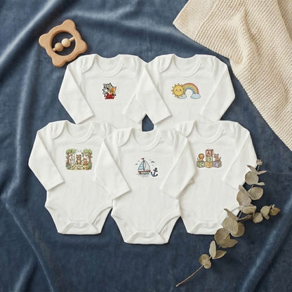 Premium Baby Bodysuit - Long Sleeve Pack of 5 - Essential Rompers for 0 - 6 Months - Comfort Cubz