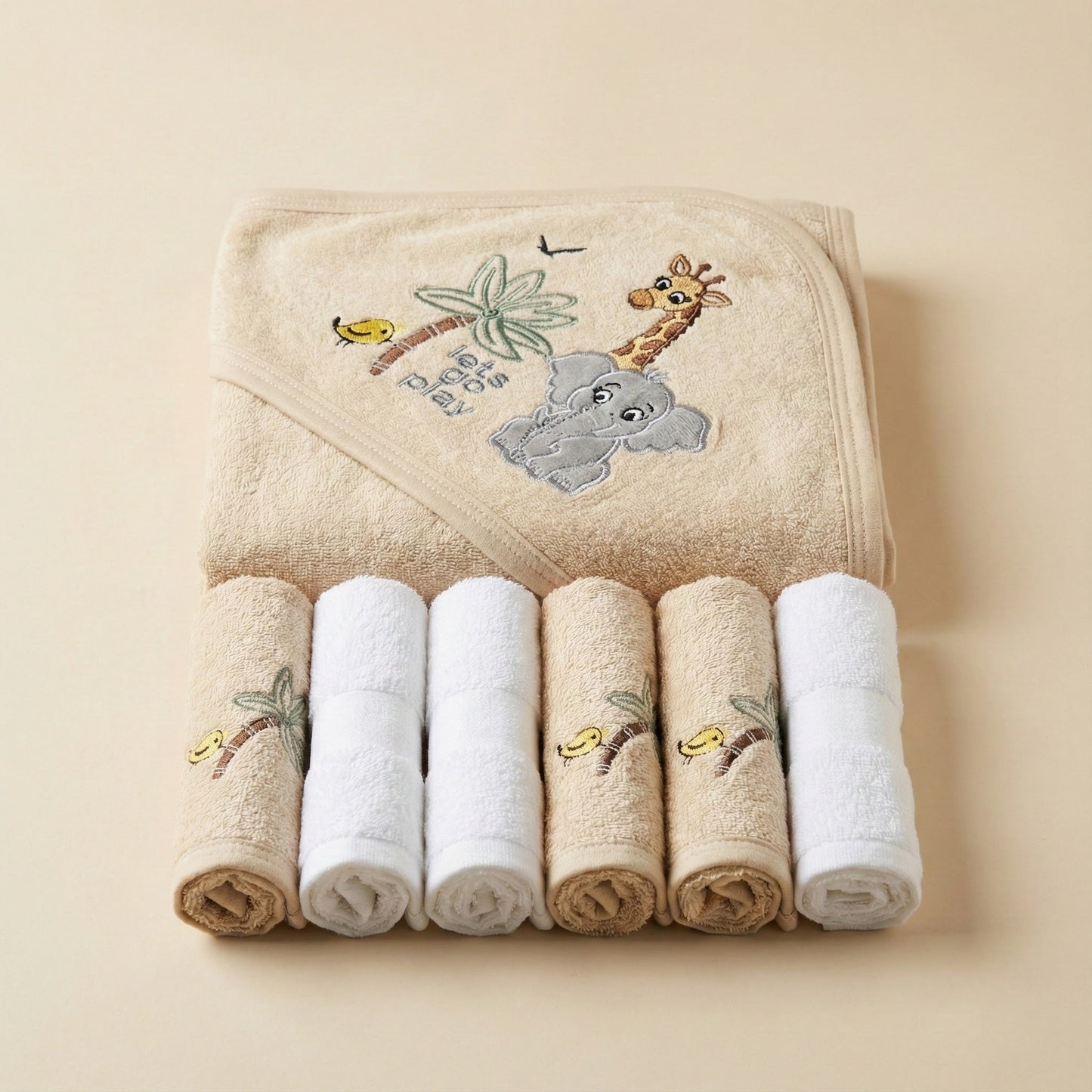 Premium Baby Hooded Shawl and Face Towel Set - Bath Essentials for Newborn & Infants - Comfort Cubz